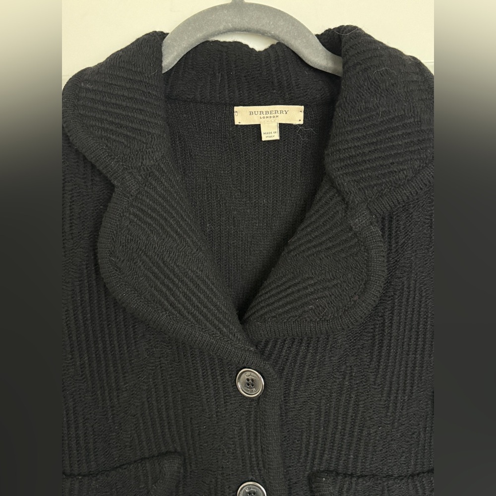 Burberry Black Ribbed Button-Up Wool Sweater Jacket - Picture 3 of 16